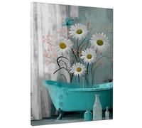 Lienzo de baño floral de crisantemo, impresiones de póster de flores blancas turquesas, decoración de pared abstracta de primavera para sala de estar, dormitorio, baño, lienzo envuelto de 8 x 10