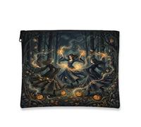Lienzo de brujas con cremallera, calabazas místicas de fantasía, fuego, Halloween, lona negra con cremallera, mini bolsa de maquillaje para viajes, tocador, baño, almacenamiento de bolsos y uso diario
