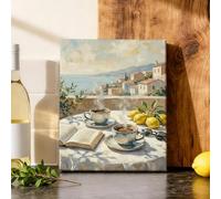 Lienzo de café para pared de cocina, diseño rústico mediterráneo de limones, color azul, para colgar en la pared, impresiones artísticas para comedor, desayuno, rincón, restaurante, decoración de 8 x