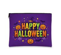 Lienzo de calabazas con cremallera, sombrero de bruja festivo de Halloween, violeta, portátil, con cremallera, pequeña bolsa de maquillaje para viajes, bolso, baño, tocador y almacenamiento diario