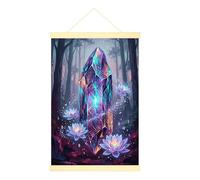 Lienzo de cristal para colgar en la pared, póster de fantasía místico de lirios de agua, bosque, sin violeta, póster colgante con marcos, decoración del hogar, dormitorio, sala de estar, 40,6 x 60,9