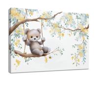 Lienzo de dibujos animados para niños, 120 x 80 cm, impresiones artísticas, animales blancos, oso, columpio, hojas, decoración de pared panorámica, para sala de estar, dormitorio