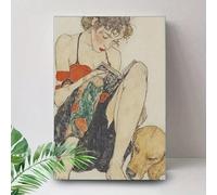 Lienzo de Egon Schiele, inspirador, para pared, con una mujer moderna con perro, imágenes vibrantes para sala de estar, oficina, decoración del hogar (50 x 75 cm/marco interior)