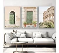 Lienzo de estilo mediterráneo con diseño de árboles, edificios y paisajes marinos, pósteres e impresiones, arte de pared para sala de estar, decoración del hogar (50 x 70 cm, 3 unidades)