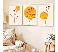 Lienzo de estilo nórdico Art Déco, decoración de pared con ilustración de luna llena y rama, para interiores, para habitación, hogar, oficina, cocina (60 x 80 cm, 3 unidades)