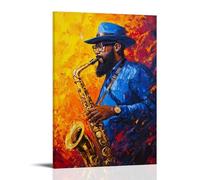 Lienzo de jazz negro para hombre, pintura para colgar en la pared, pintura abstracta de saxofón, música negra, músico de jazz, hombre afroamericano, póster de 30 x 45 cm