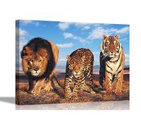 Lienzo de leopardo león y tigre, arte moderno de pared, imágenes de la naturaleza, obras de arte africanas de vida silvestre para oficina en casa, extragrande, 101 x 76 cm