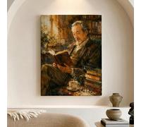 Lienzo de literatura clásica para pared, impresiones de escena de lectura vintage de color marrón cálido, decoración estética atemporal para el hogar, sala de estar, estudio, oficina, lienzo envuelto