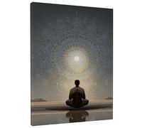 Lienzo de mandala meditativo, estampados espirituales grises y dorados, decoración abstracta del hogar para sala de estar, dormitorio, espacio de meditación, lienzo envuelto de 16 x 20 pulgadas