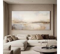 Lienzo de paisaje gris grande con marco abstracto texturizado, arte decorativo para pared, 40 x 90 cm (16 x 35 pulgadas) con marco dorado.