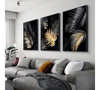 Lienzo de pan de oro, pinturas abstractas, arte de pared, carteles e impresiones, imágenes decorativas para sala de estar, decoración nórdica del hogar, 21 x 35 cm (8 x 14 pulgadas) x3 con marco