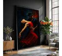 Lienzo de pareja de baile de tango, arte de movimiento con vestido rojo, pintura de baile de salón, decoración de pared con iluminación dramática, pósteres para el hogar (70 x 100 cm/sin marco)