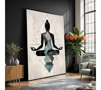 Lienzo de silueta de meditación de yoga, arte mural geométrico espiritual, decoración de mindfulness, pintura de postura zen, interior tranquilo (30 x 40 cm/marco interior)