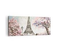 Lienzo Decorativo 120x50cm Moderno Panorámico Arquitectura Paisajes - 3147 | Árboles Eiffel Pareja Cuadro sobre Lienzo Grande Arte mural Decoración del Hogar Salón Dormitorio Oficina Cuadros de Pared