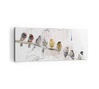 Lienzo Decorativo 120x50cm Moderno Panorámico Naturaleza Pastel - 4175 | Pájaros Canario Rama Cuadro sobre Lienzo Grande Arte mural Decoración del Hogar Salón Dormitorio Oficina Cuadros de Pared