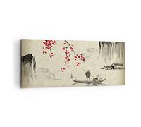 Lienzo Decorativo 120x50cm Moderno Panorámico Paisajes Personas - 5020 | Flor Guindas Japón Cuadro sobre Lienzo Grande Arte mural Decoración del Hogar Salón Dormitorio Oficina Cuadros de Pared