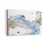 Lienzo Decorativo 120x80cm Moderno Horizontal Abstracto Pastel - 4684 | Ondas montañas Hada Cuadro sobre Lienzo Grande Arte mural Decoración del Hogar Salón Dormitorio Oficina Cuadros de Pared
