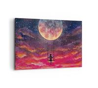 Lienzo Decorativo 120x80cm Moderno Horizontal Abstracto Personas - 5095 | Luna Balancearse Mujer Cuadro sobre Lienzo Grande Arte mural Decoración del Hogar Salón Dormitorio Oficina Cuadros de Pared