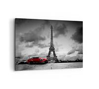 Lienzo Decorativo 120x80cm Moderno Horizontal Arquitectura Ciudades - 2828 | Auto Eiffel París Cuadro sobre Lienzo Grande Arte mural Decoración del Hogar Salón Dormitorio Cocina Oficina Cuadros de Pared