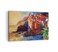 Lienzo Decorativo 120x80cm Moderno Horizontal Arquitectura Marino - 4164 | Manarola Vistoso Aceite Cuadro sobre Lienzo Grande Arte mural Decoración del Hogar Salón Dormitorio Oficina Cuadros de Pared