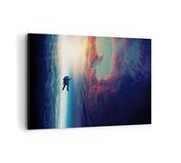 Lienzo Decorativo 120x80cm Moderno Horizontal Espacio Paisajes - 5049 | Cosmos Astronauta Planeta Cuadro sobre Lienzo Grande Arte mural Decoración del Hogar Salón Dormitorio Cuadros de Pared