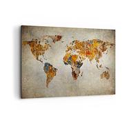 Lienzo Decorativo 120x80cm Moderno Horizontal Mapa del Mundo Viajes - 2783 | Mundo Mapa Continentes Cuadro sobre Lienzo Grande Arte mural Decoración del Hogar Salón Dormitorio Oficina Cuadros de Pared