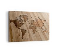 Lienzo Decorativo 120x80cm Moderno Horizontal Mapa del Mundo Viajes - 3042