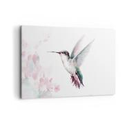Lienzo Decorativo 120x80cm Moderno Horizontal Naturaleza Pastel - 4518 | Colibrí Acuarela Luz Cuadro sobre Lienzo Grande Arte mural Decoración del Hogar Salón Dormitorio Oficina Cuadros de Pared