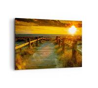 Lienzo Decorativo 120x80cm Moderno Horizontal Paisajes Naturaleza - 2786 | Puente peatonal Playa Vacaciones Cuadro sobre Lienzo Grande Arte mural Decoración del Hogar Salón Dormitorio Cuadros de Pared