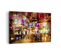 Lienzo Decorativo 120x80cm Moderno Horizontal Personas Ciudades - 3199 | Calle Luces Ilustración Cuadro sobre Lienzo Grande Arte mural Decoración del Hogar Salón Dormitorio Oficina Cuadros de Pared