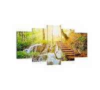 Lienzo Decorativo 160x85cm Moderno Tríptico Paisajes Bosque - 3639 | Parque Cascada Agua Cuadro sobre Lienzo Grande Arte mural Decoración del Hogar Salón Dormitorio Oficina Cuadros de Pared