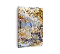 Lienzo Decorativo 80x120 cm Moderno Vertical Paisajes Naturaleza - 3000 | Camino Banco Otoño Cuadro sobre Lienzo Grande Arte mural Decoración del Hogar Salón Dormitorio Cocina Cuadros de Pared