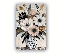 Lienzo decorativo abstracto con motivos florales y botánicos, ideal para el hogar y la oficina. Diseño en color beige, perfecto para decorar paredes y habitaciones. (21x30cm/Sin marco)