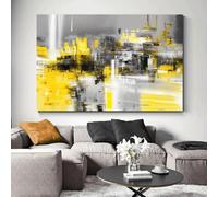 Lienzo decorativo abstracto moderno en amarillo, gris y blanco para pared - Decoración de pared con textura de lienzo para sala de estar, dormitorio, oficina (30x54cm/Sin marco)