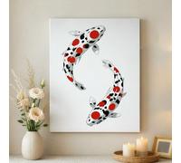 Lienzo decorativo abstracto para pared, diseño de pez carpa, impresiones decorativas rojas y negras, decoración moderna del hogar para sala de estar, dormitorio, oficina, lienzo envuelto de 16 x 20