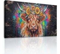 Lienzo decorativo bohemio con graffiti para sala de estar, 140 x 70 cm, pintura de decoración de pared para dormitorio, toro, girasoles, flores, póster impreso, lienzo impreso, comedor, oficina
