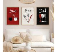 Lienzo decorativo colorido "Come, ama y bebe" para salas de estar, dormitorios, cocinas y oficinas (30 x 50 cm, 3 unidades)