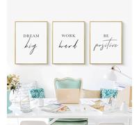 Lienzo decorativo con citas inspiradoras "Sueña en grande y trabaja duro", pósteres nórdicos e impresiones, imágenes para decoración de habitaciones, 50 x 75 cm, 3 unidades, sin marco