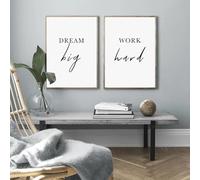 Lienzo decorativo con citas inspiradoras "Sueña en grande y trabaja duro", pósteres nórdicos e impresiones, imágenes para decoración de habitaciones, 70 x 110 cm, 2 unidades, sin marco