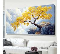 Lienzo decorativo con diseño de árbol de ginkgo dorado, gran flor, estilo chino, para sala de estar, cocina, 60 x 123 cm (24 x 48 pulgadas)