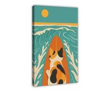 Lienzo decorativo con diseño de gato manchado en tabla de surf, para decoración de pared, para sala de estar, dormitorio, 20 x 30 cm