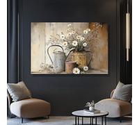 Lienzo decorativo con diseño de margaritas y flores de estilo rústico de granja, ideal como decoración de pared para sala de estar y dormitorio (70 x 110 cm/marco interior).
