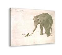 Lienzo decorativo con diseño de mono y elefante de 1870 de Henri Charles Guerard y arte de pared, marco moderno para decoración de dormitorio familiar, 40 x 60 cm