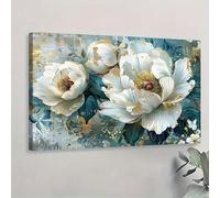 Lienzo decorativo con diseño floral turquesa y verde azulado, impresiones nórdicas minimalistas para dormitorio y sala de estar (80 x 120 cm/marco interior).