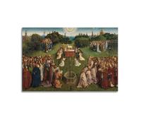 Lienzo decorativo con imagen de la adoración del cordero místico en el retablo de Gante vivo, de Jan Van Eyck, 50 x 75 cm