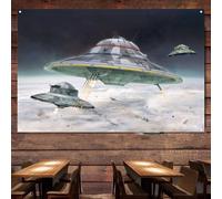 Lienzo decorativo con imagen de OVNI de la Segunda Guerra Mundial de Alemania Haunebu - Póster de avión de ataque para colgar en la pared - Tapiz de arte militar moderno de guerra aérea para