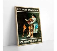 Lienzo decorativo con la frase "Solo una niña nace con un perro y un libro en el alma".