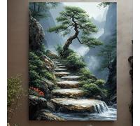 Lienzo decorativo con la imagen de un bonsái japonés, ideal para decorar la pared del salón (70x100cm/Sin marco).