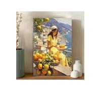Lienzo decorativo con limones en acuarela de Italia, póster de viaje a la costa de Amalfi, Italia, decoración moderna para cocina y comedor (70 x 100 cm/sin marco)