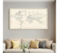 Lienzo decorativo con mapa del mundo antiguo, 140 x 70 cm, color amarillo | Cuadro de geografía histórica sin marco, lienzo para decoración de sala de estar, dormitorio, estudio